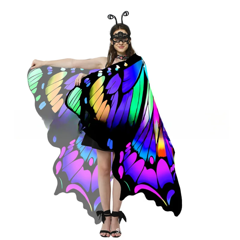 Butterfly Wings Shawl Costume Colorful Halloween Christmas Fairy Butterfly Cape Nymph Pixie Party Accessory Soft Fabric Adult