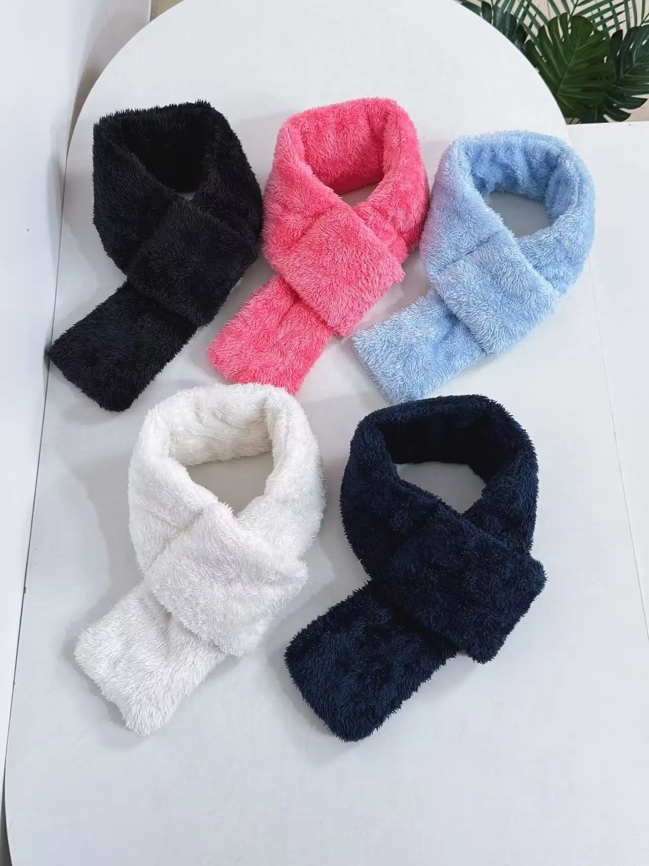

Thick Coral Fleece Scarf Women's Winter Warm Soft Plush Cross Neck Warmer Korean Style Long Rectangle Color Unisex Scarf