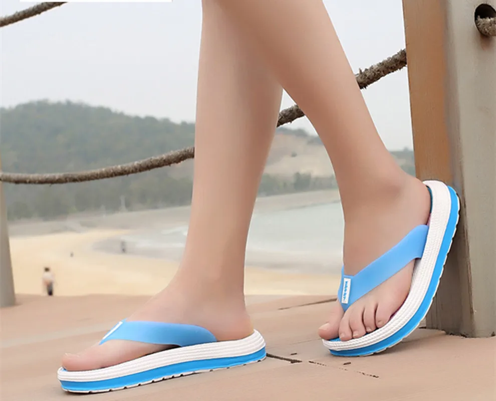 Summer Slippers Women Casual Massage Durable Flip Flops Beach Sandals Female Wedge Shoes Striped Lady Room