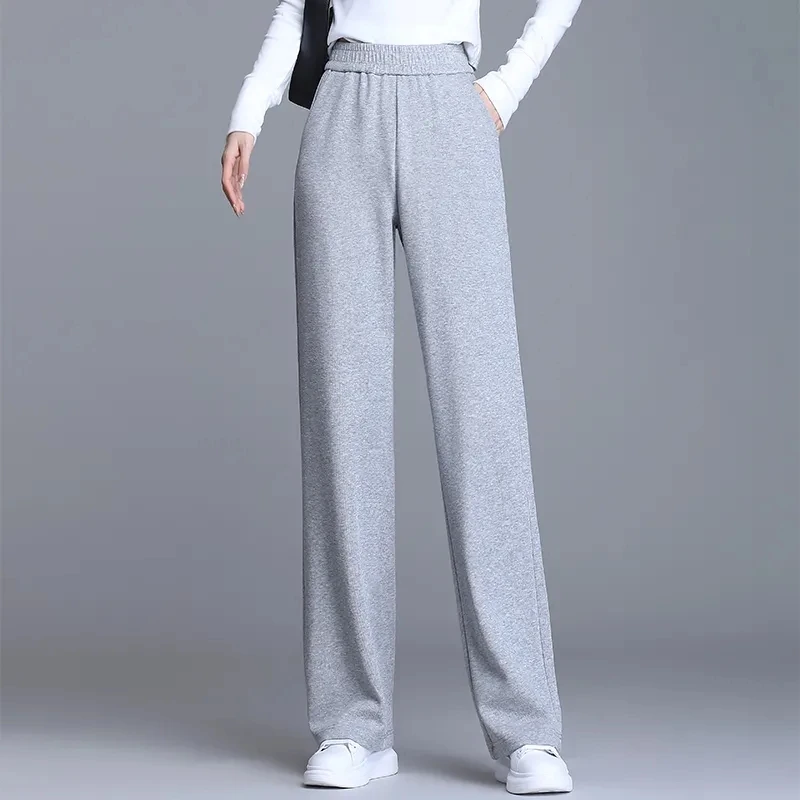 

Хлопковые спортивные брюки женские, повседневные, с эластичным поясом, прямые, в корейском стиле, свободные, черные, широкие, длинные, повседневные брюки