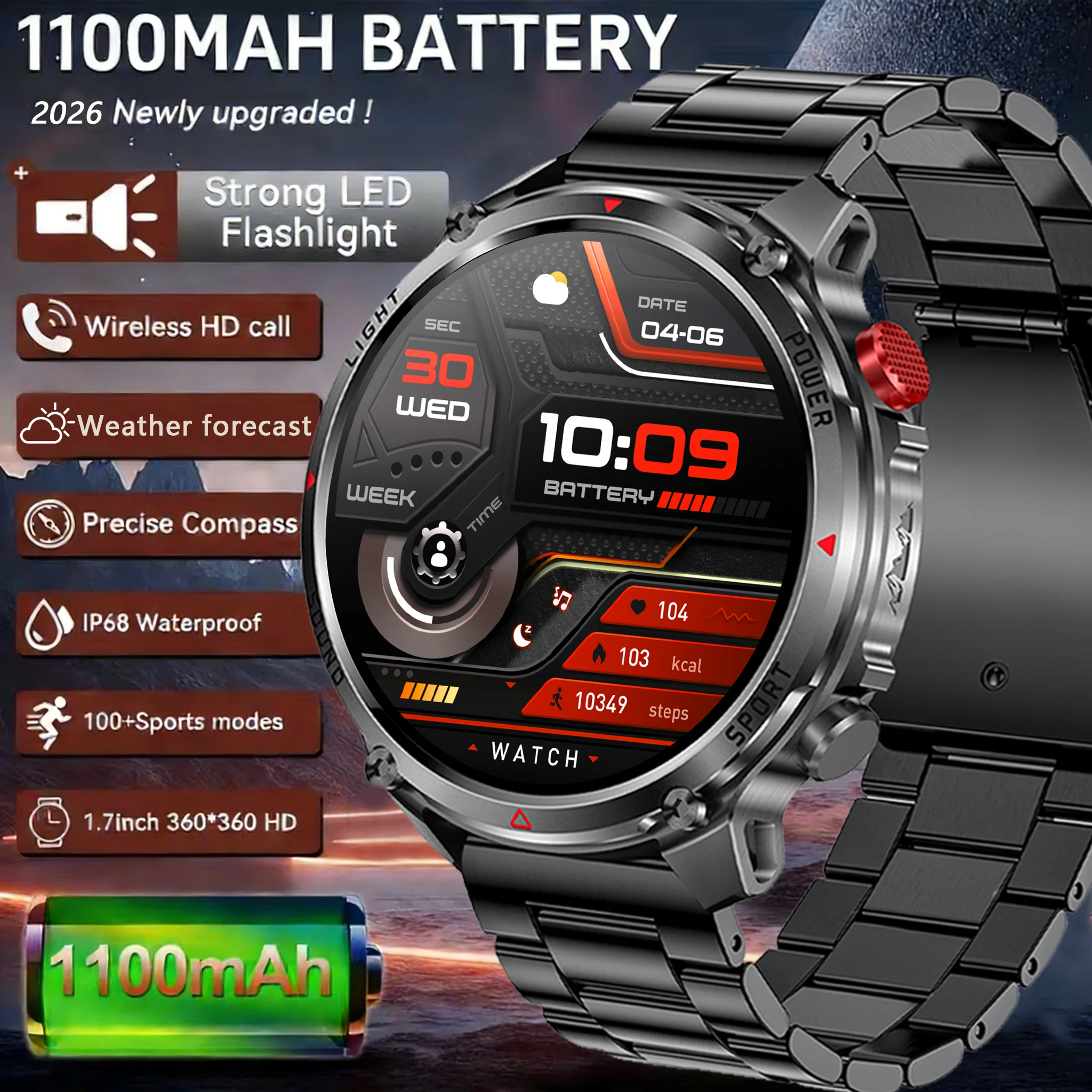 

Новые умные часы T-Rex3 Pro 2026 года с аккумулятором 1100 мАч, беспроводными звонками, водонепроницаемостью 3ATM, трекером активного образа жизни, компасом для активного отдыха и военных задач