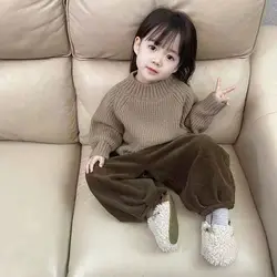 2024 Childrens Clothing Thick Sweater New Baby Semi Fashion Knitted Sweater Winter Clothing Kids Sweater