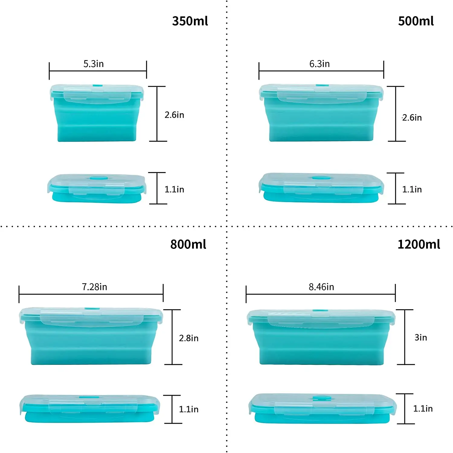 4 Pcs Silicone Collapsible Food Storage Containers with Lids Silicone Lunch Box Bento Box BPA free for Kitchen Pantry