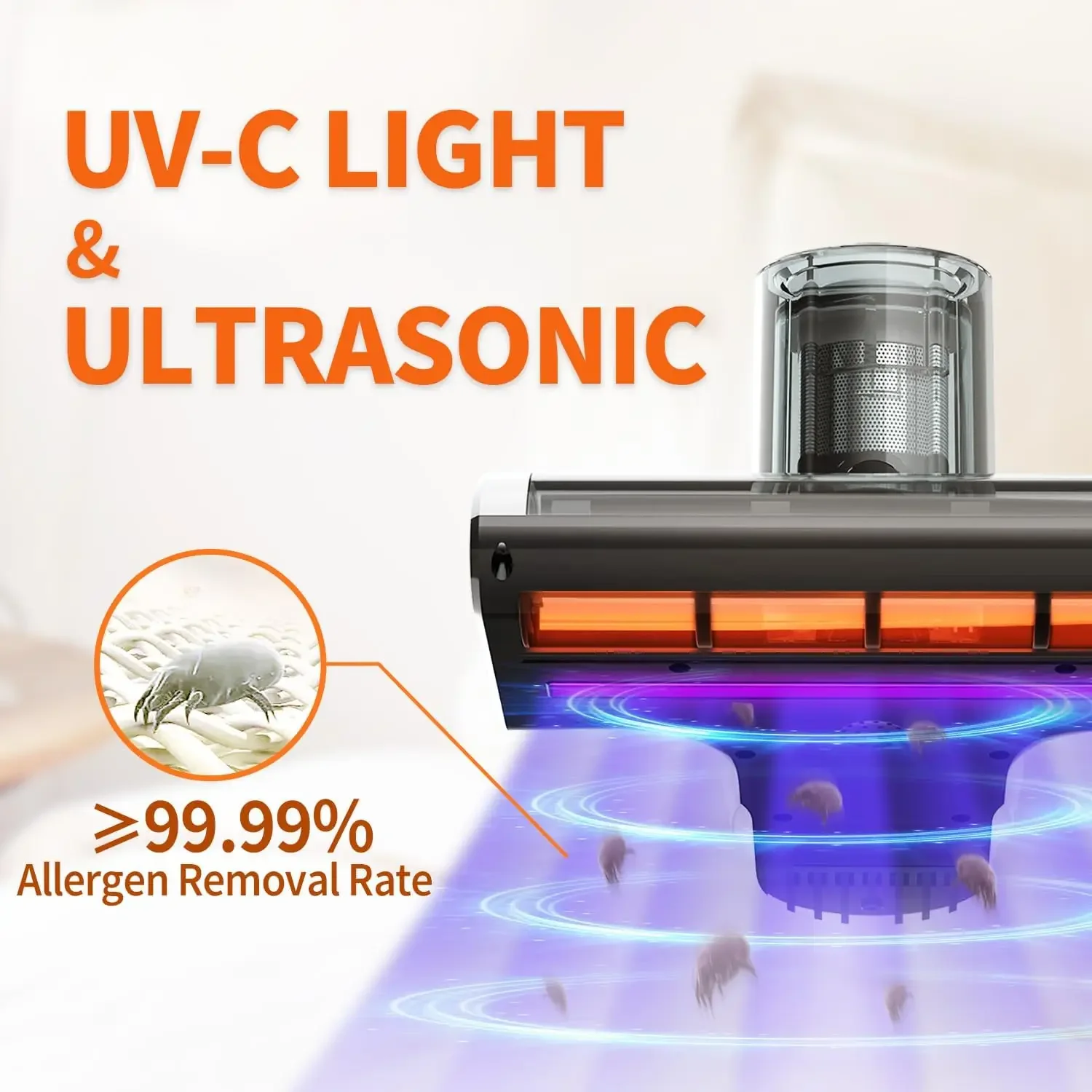 เครื่องดูดฝุ่นที่นอน, เครื่องดูดฝุ่นเตียงเบาะ, แรงดูด 18KPa, 140 ℉   เครื่องทําความร้อน, เซ็นเซอร์กันฝุ่นอัจฉริยะ, HEPA F แบบล้างทําความสะอาดได้