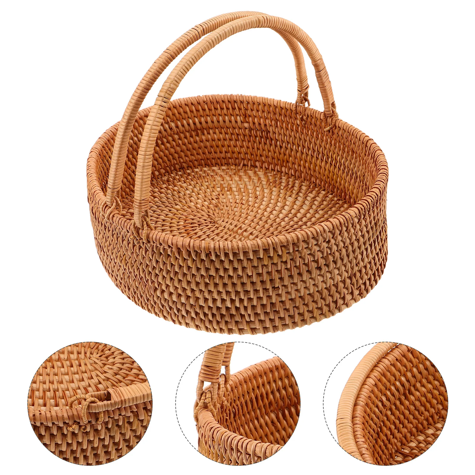 

Large Light Brown Woven Rattan Basket Handmade Storage Organizer For Kitchen Fruit Picnic Snacks Harvest Bread Vegetable