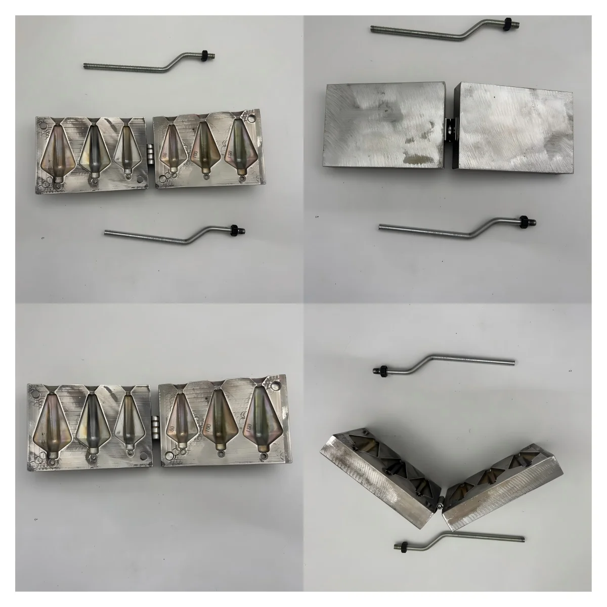 custom aluminum conical sinker mould 3‑cavity 80g 100g 120g for boat fishing four‑pyramid arrow lead sinker aluminum  mold