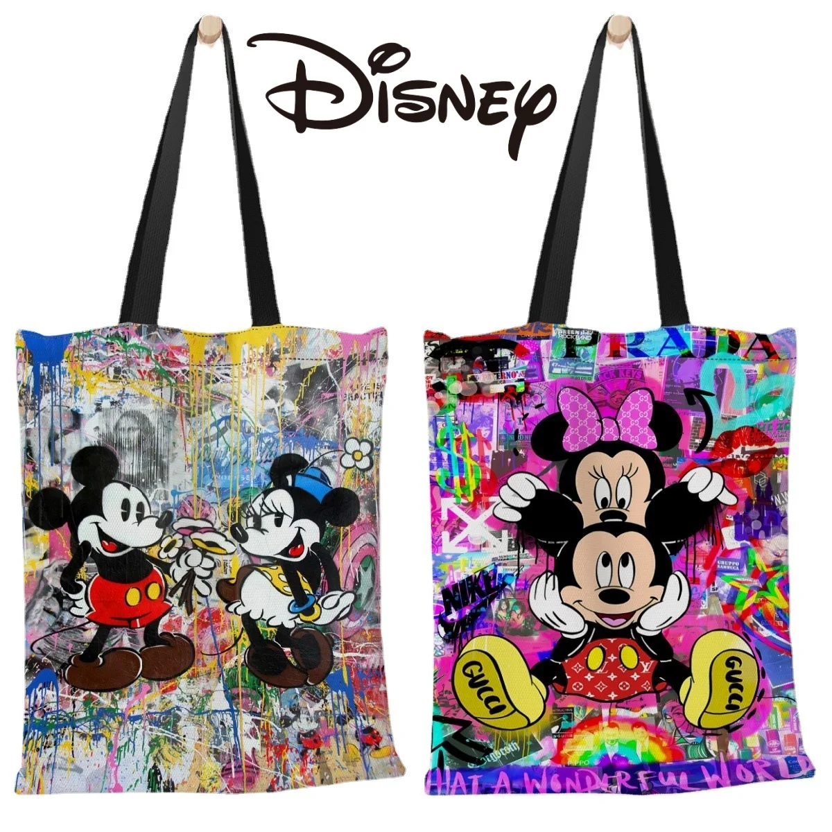 

Disney Anime Mickey Mouse Tote Bags Cartoon Donald Duck Canvas Handbags for Women 35x40cm Shopping Bag Girls Gifts