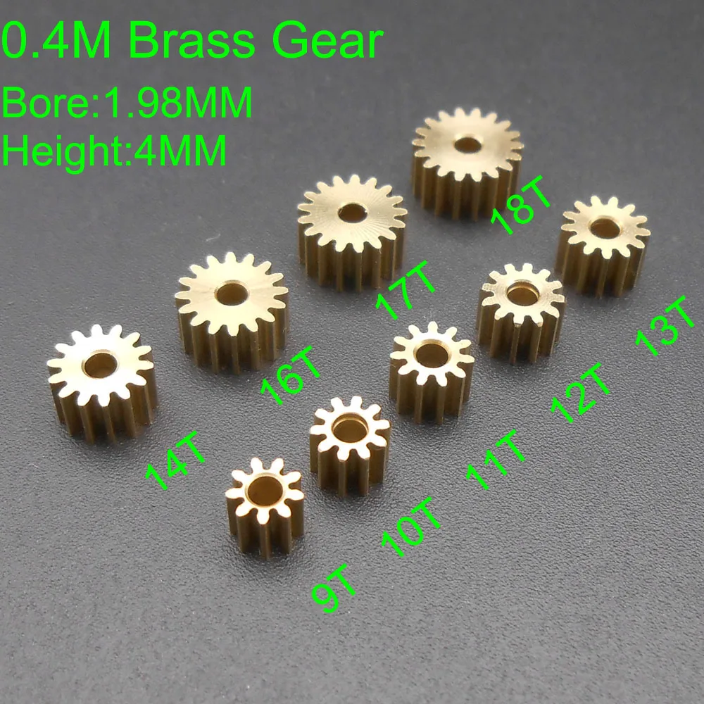 5Pcs 0.4M Brass Gear Spur Pinion Mechanical Small 0.4 Modulus Bore Hole Aperture 2MM 1.98MM 9/10/11/12/13/14/15/16/17/18 Teeth