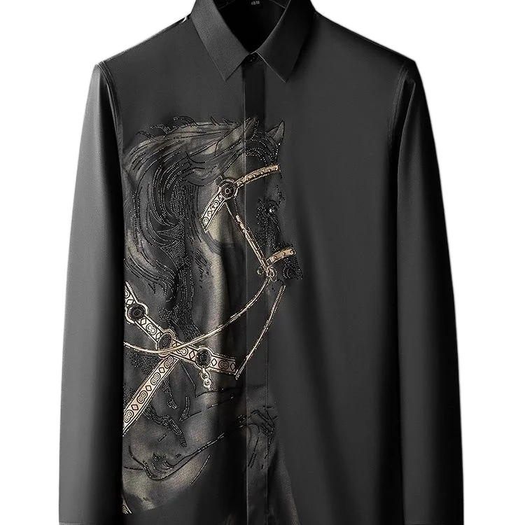 

Men shirt long sleeve spring and autumn tide brand luxury high quality printed shirts thin slim business white coat