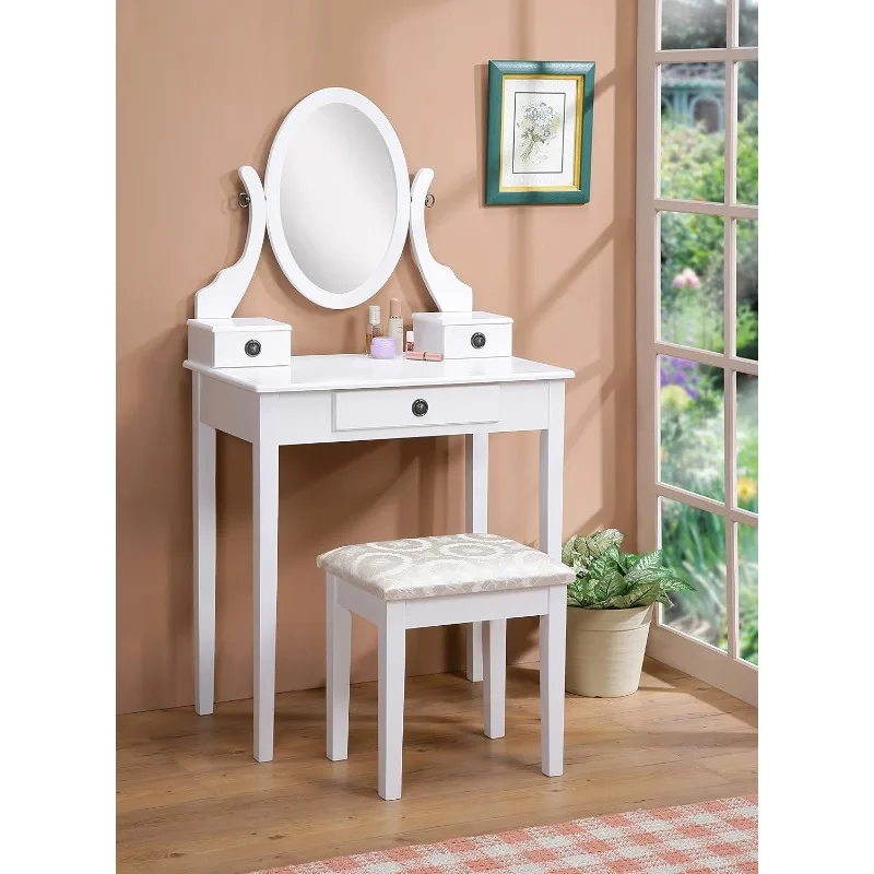 

White Wood Vanity Table and Stool Set (3415WH) Medium