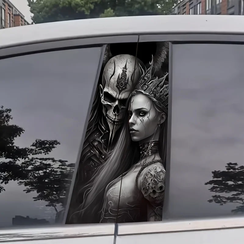2-piece Skeleton King and Lover themed self-adhesive car stickers - Love and Death themed, suitable for B-pillars and car doors,