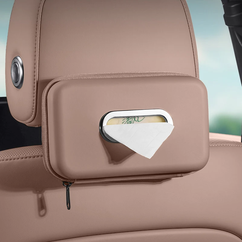 

1Pc Luxury Leather Car Tissue Box Holder, Durable Leather Napkin Dispenser, Easy Install Car Organizer