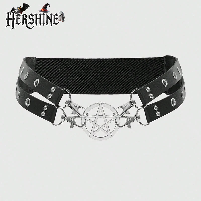 غطاء خصر نسائي من HERSHINE قطعة واحدة مجوفة باللون الأسود على شكل نجمة خماسية Y2K إكسسوار للهالوين على الطراز القوطي الداكن