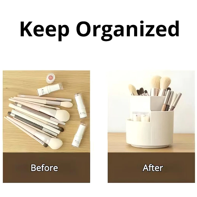 360 Rotating Pencil Pen Holder 3 Slots Makeup/Cosmetics Brushes Storage Organizer For Desk Table Vanity Countertop