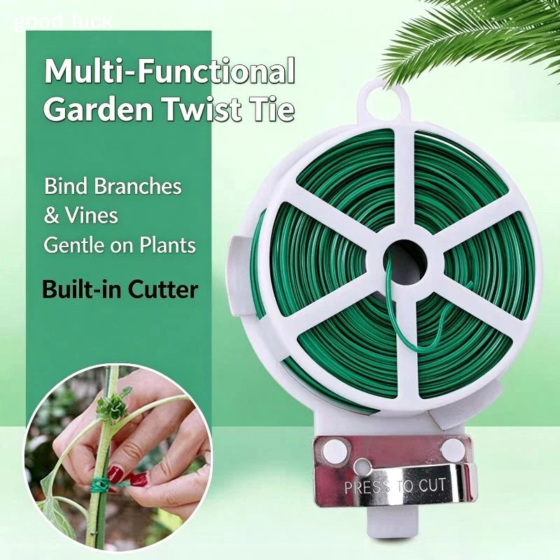 Answer1 Roll 100M Multifunctional Plastic Steel Twist Tie Sturdy Reusable Garden Flower Plant Support Strap Tie