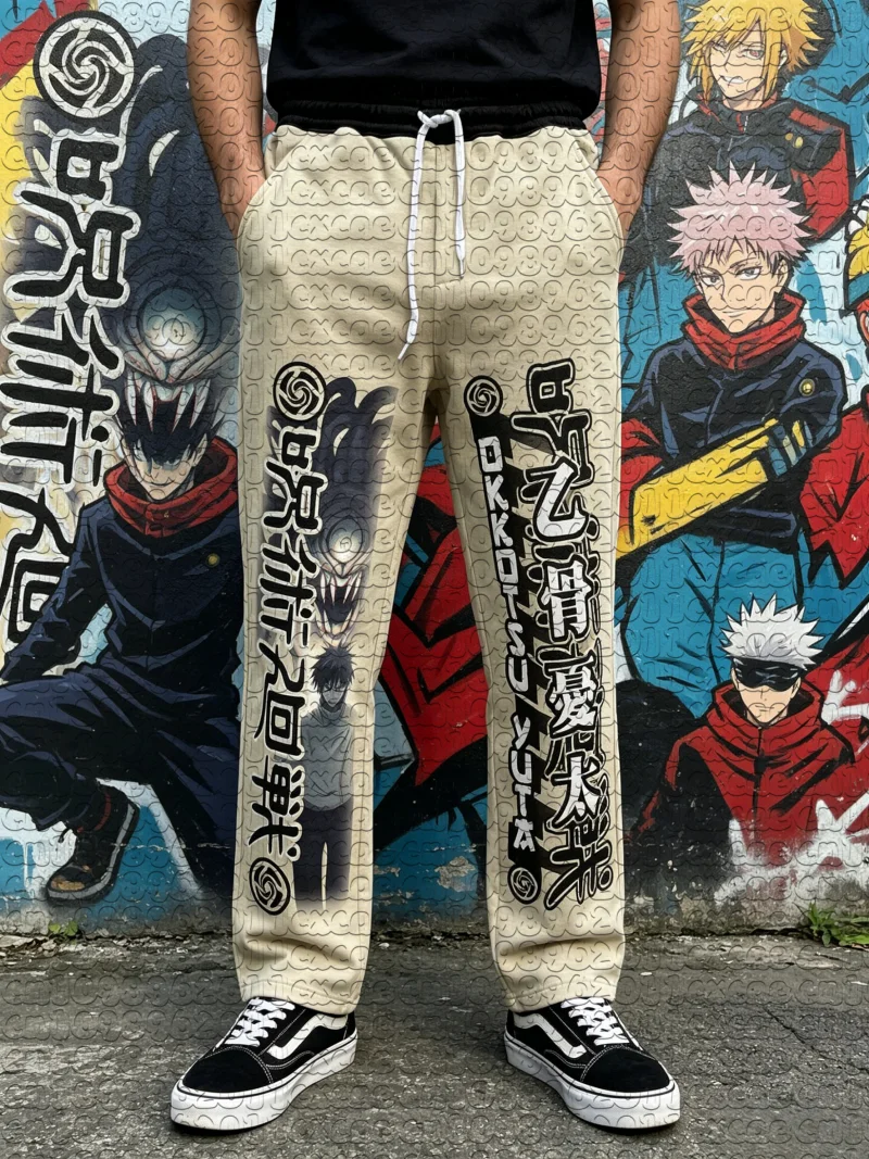 New Beige Okkotsu Yuta Graphic Straight Pants Unisex Quick Dry Jujutsu Kaisen Summer Loose Street Sports Casual Sweat Trousers
