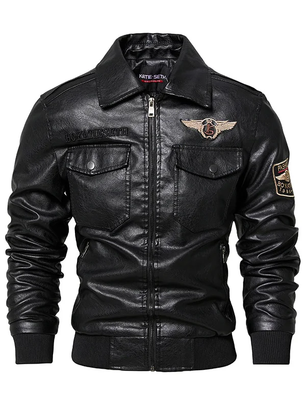 

Men's Fce Lined PU Leather Jaet Large Size Faion Urban Sle Winter Coat Casual Multi ket Design Straight Hemline