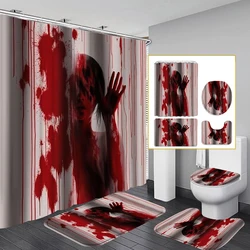 1/4PC Horror Halloween Decor forest shower curtain set,waterproof shower curtain and waterproof non-slip carpet,12free hooks