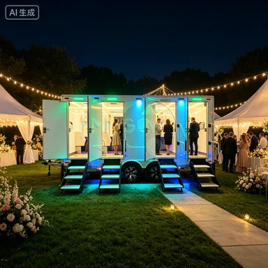 Luxury LED Light Multi Stall Mobile Restroom Trailer Fully Equipped Portable Toilet Trailer For Large Events Wedding Festival