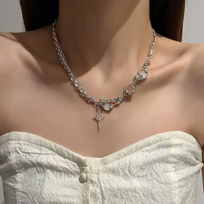 Funkelnde Mondlicht-Stein-Anhänger-Halskette für Frauen, Sternenlicht, unregelmäßige lange Quastenkette, Halsreifen, Accessoires, Modeschmuck – Detail 19