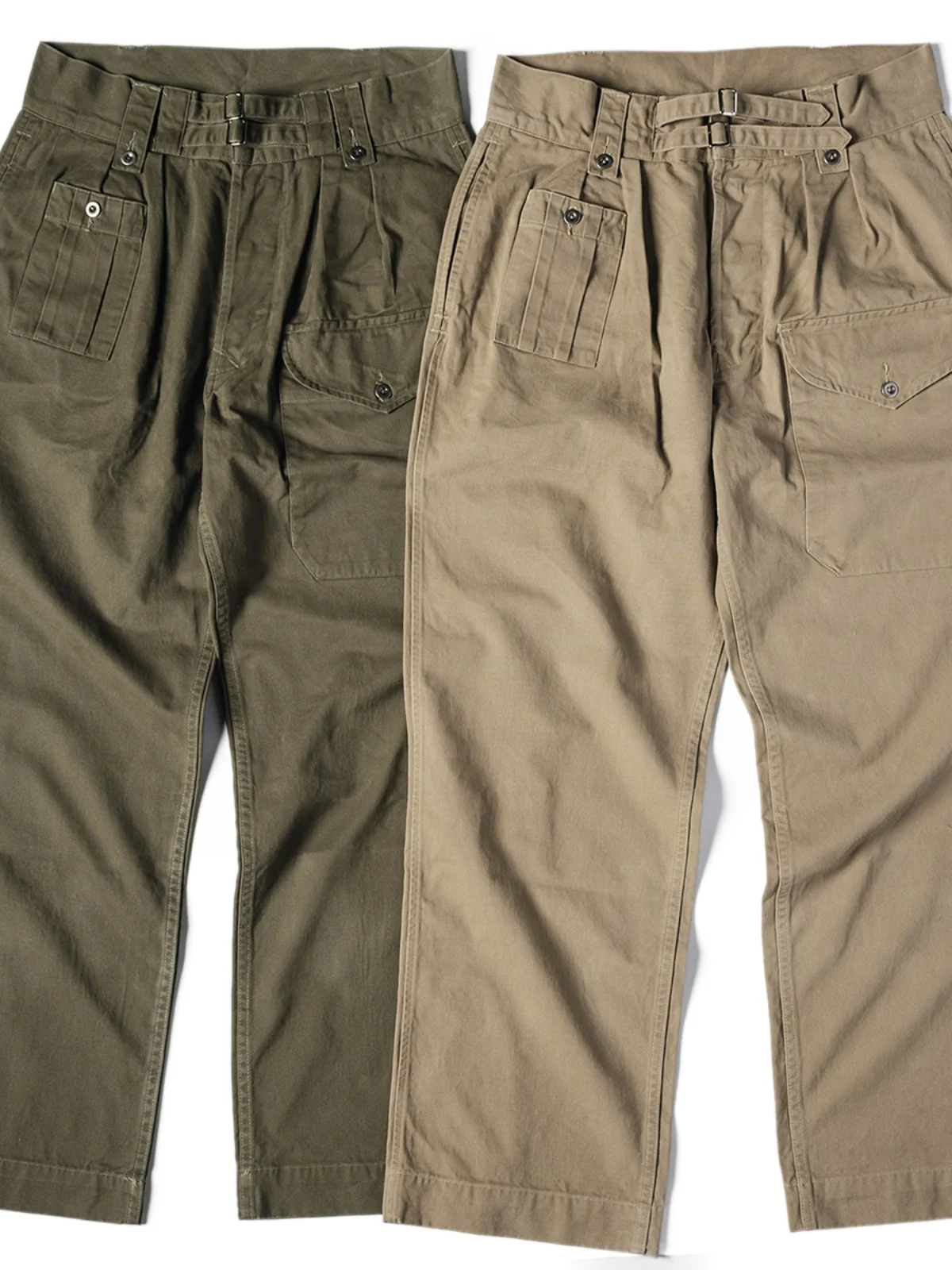 

Non Stock British KD Retro Pleated Loose Casual Pants Khaki Green Gurkha Men's Casual Trousers Workwear Military Style