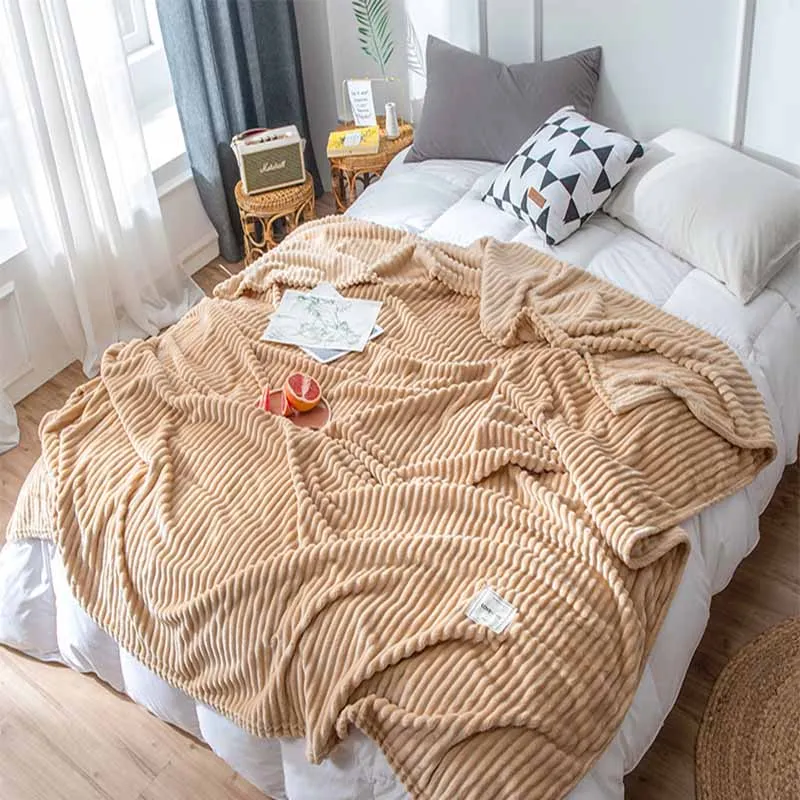 Light Weight Blanket Soft King Size Pink Throw Blanket For Couch Living Room Solid Striped Flanel Blanket Bedspread On The Bed