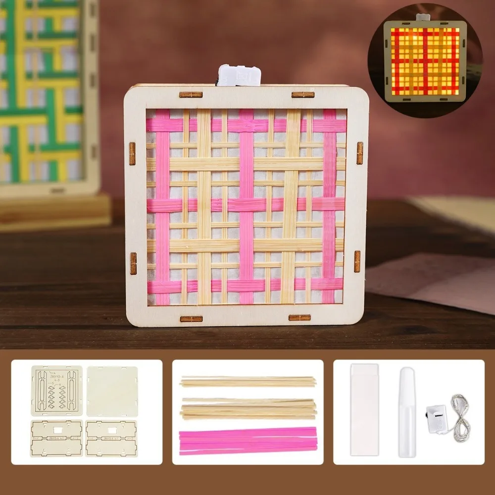 Chinese Style Bamboo Woven Refrigerator Magnet Handmade DIY Material Kit Mid-Autumn Festival Lantern with Led Light Colorful