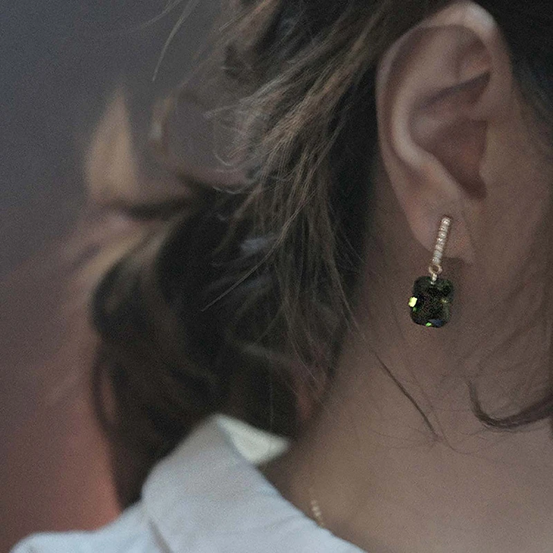 Simple Olive Green Stud Earrings for Women Real 925 Sterling Silver Original Vintage Earring High Quality Party Fine Jewelry
