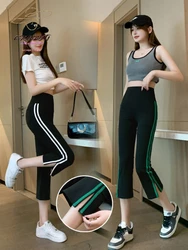 Women's Capris Summer Thin Shark Leggings Fashion High Waist Side Slit Appear Yoga Boot-cut Pants Sports Casual Trousers