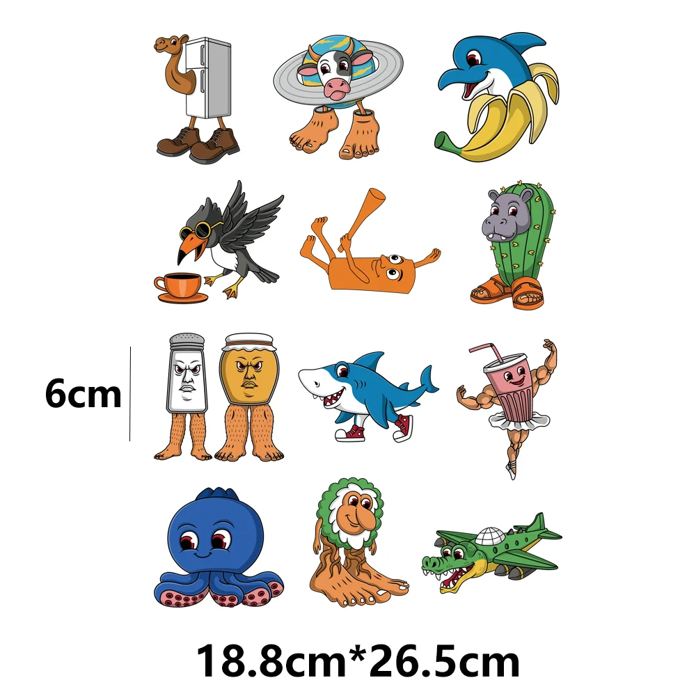 12Pcs/Lot Tung Sahur Brain Rot Iron On Ironing Patches For Clothing Heat Adhesive Transfer T Shirt Stickers Custom
