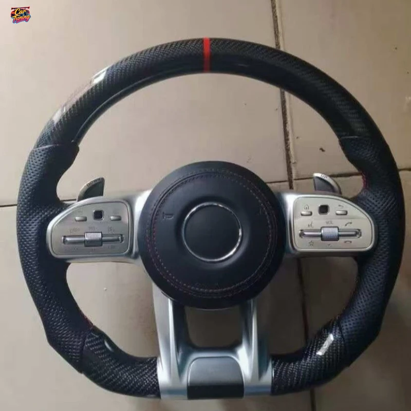 Suitable for Mercedes-Benz AMG carbon fiber steering wheel with genuine leather and multi-function buttons, modified and supplie