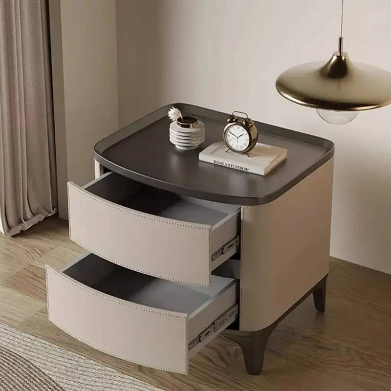 ضوء الشمال الفاخرة السرج الجلود خشب متين طاولة السرير الحديثة بسيطة تخزين الجداول الإبداعية غرفة نوم خزانة المنزل #1