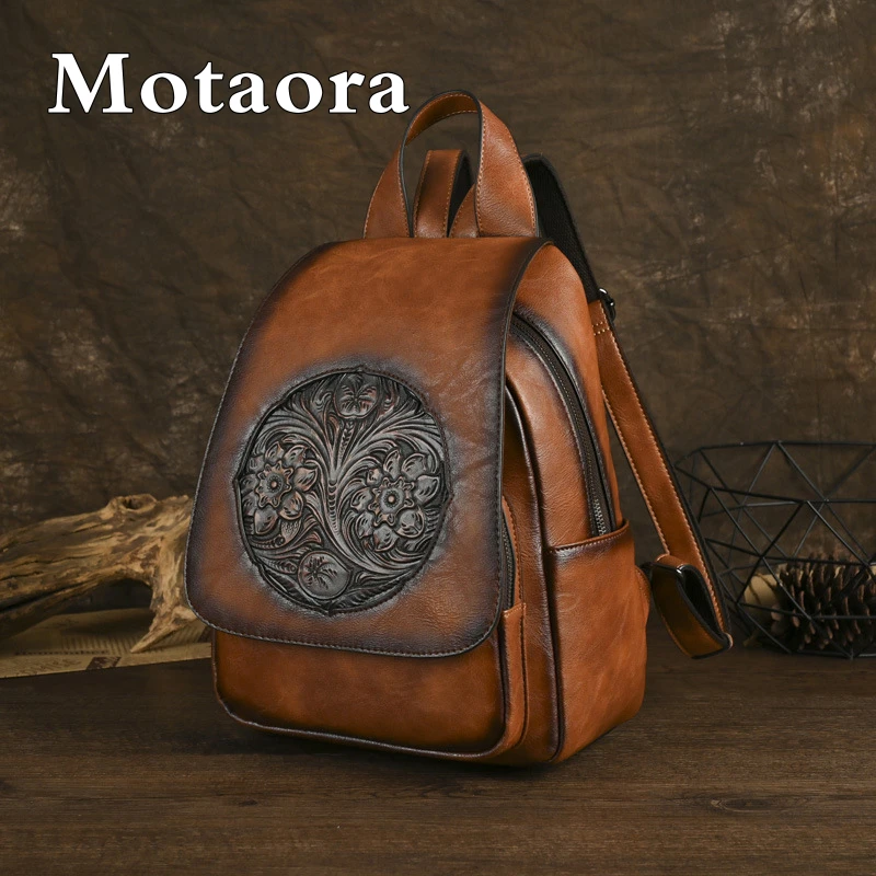 

MOTAORA New Women's Multi Zipper Backpack Vintage PU Leather Shoulder Bag Ethnic Design Large Capacity Travel Bags Handbag Purse