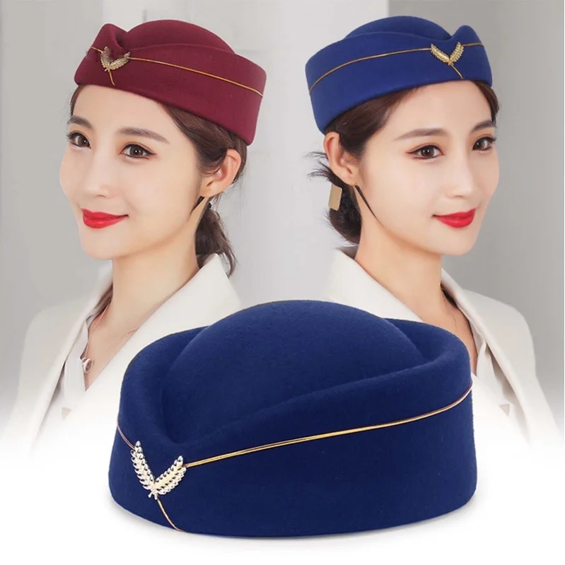 Women Air Stewardess Hat Cotton Flight Attendant Hat Stewardess Cap for Costume Cosplay Musical Performance