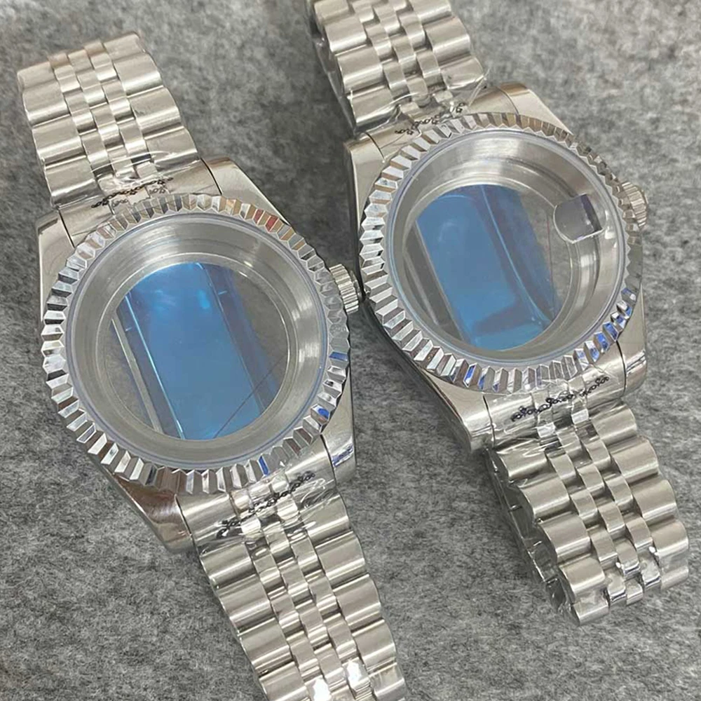 New 39mm Stainless Steel Transparent Bottom Watch Case Bracelet Set, for NH35 NH36 NH70 NH38 Automatic Movement, Watch Case 36mm