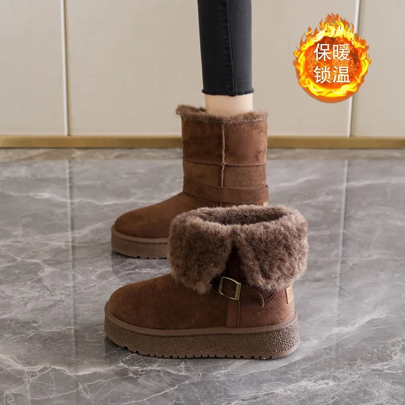 

2025 Hot Winter Buckle Thick Bottom Fury Flanged Warm Cotton Shoes Warm and Velvet Long Tube Snow Boots Women's Winter Edition