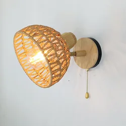 Rattan Wall Lamp Bedside Bedroom Mirror Wall Lamp Woven Wall Lamp Paper Rattan Zipper Lamp