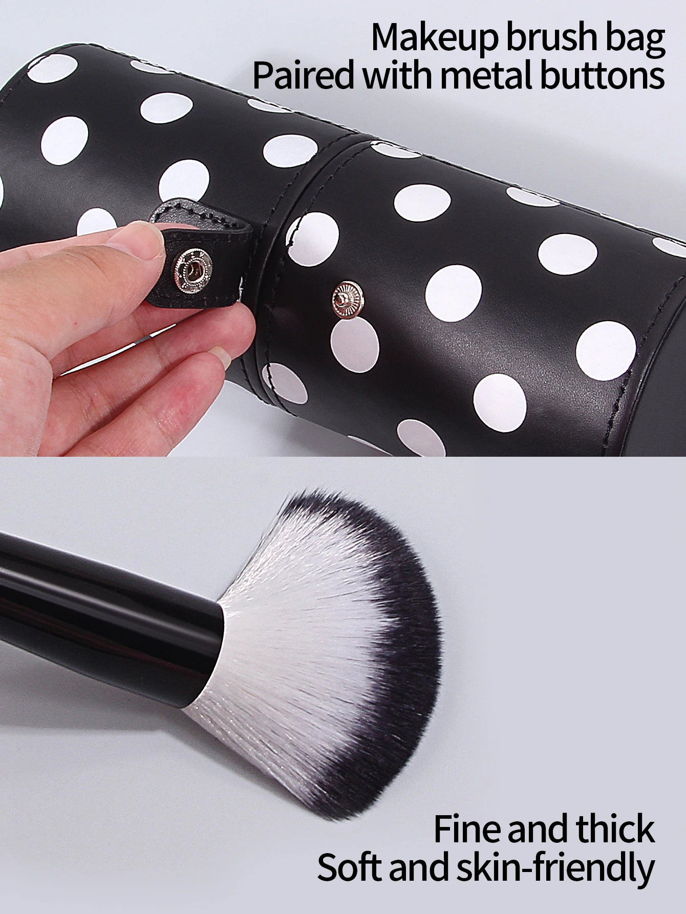 블랙 13피스 메이크업 브러쉬 세트, 부드러운 모의 아이섀도우 브러쉬, 컨투어 브러쉬, 2개 삼각형 파우더 퍼프, 가죽 보관통