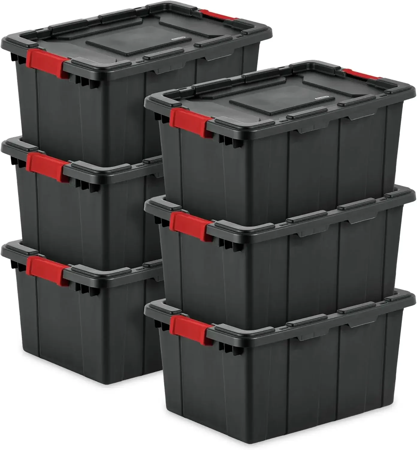 

6-Pack Industrial Tote, Plastic Storage Bins with Lids, 15 Gallon, Black - Heavy-Duty Organizing Containers for Closet, Bathroom