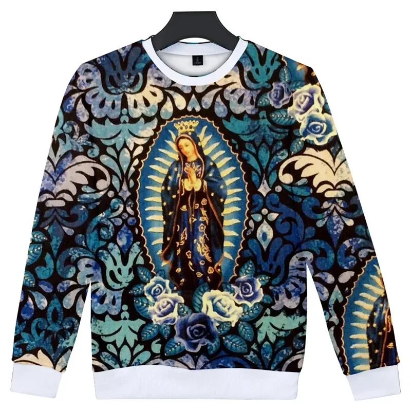 Vintage 3D Printing German Our Lady Of Guadalupe Virgin Mary Sweatshirts For Women Unisex Fashion Streetwear Round Neck Hoodies