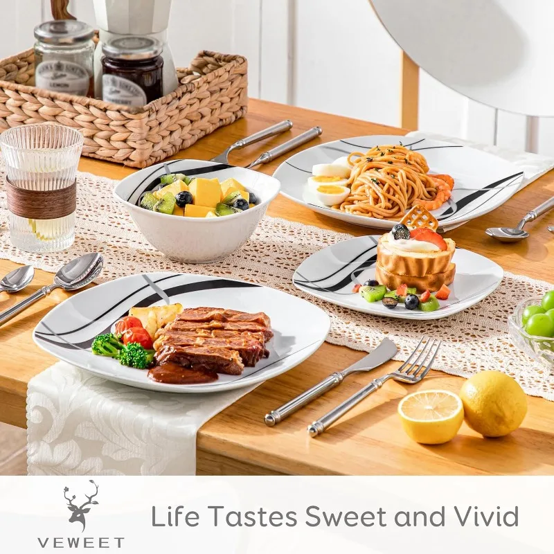 China Cutlery Set 4,12 Plate Set Including Dinner Plate, Dessert Plate and Cereal Bowl