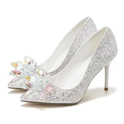 7cm Heels Women Luxury Shallow Mouth with Shining Sequins Crystal for Women Sexy High Heels Bridal Wedding Shoes 41 42 43