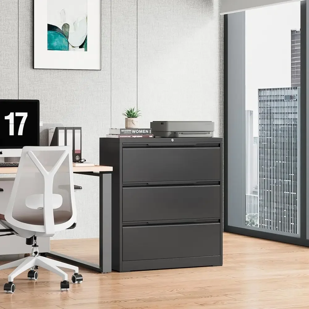 Heavy-Duty Large Metal Filing Cabinet with Lock, Legal/Letter Size, Assembly Required, Black