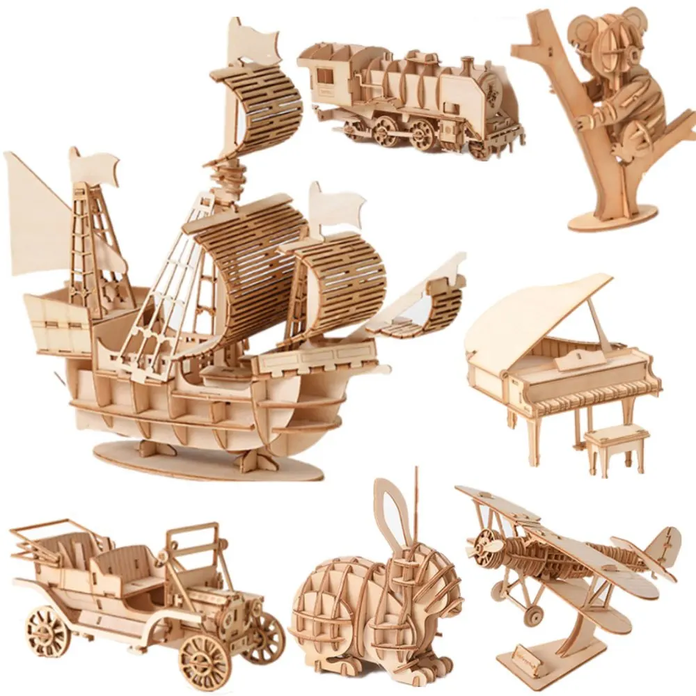 1szt 3D DIY Drewniany model puzzli Ręcznie robiona mechaniczna zabawka Gra budowlana Złóż model statku Model 3D Ozdoba Prezent świąteczny