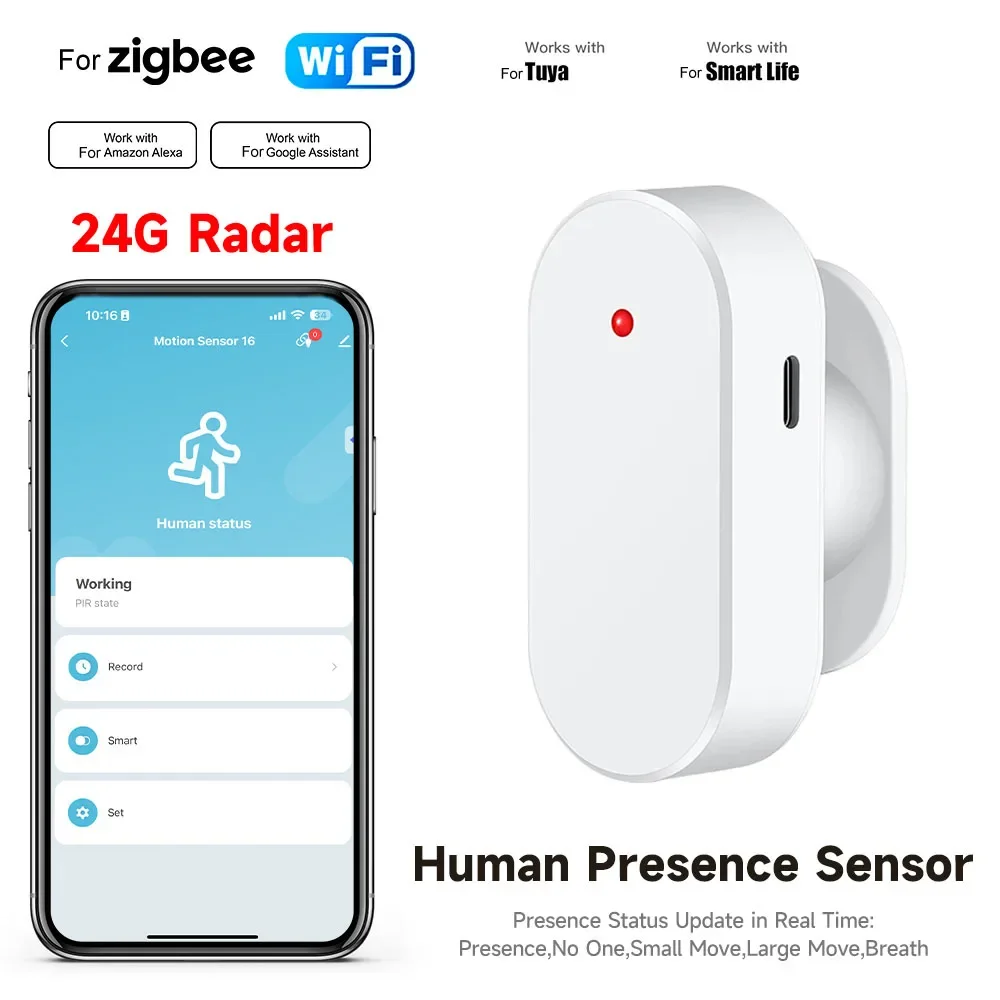 Smart Millimeter Wave Human Presence Detector Compatible with For Tuya WiFi and For Zigbee Ideal for Home Office and Hotel Use
