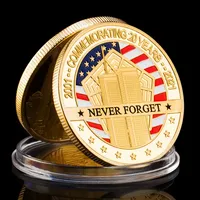 New York City 9/11 Gold Plated Coin U.S. September 11th Never Forget Challenge Coin for Collection Commemorative Coin