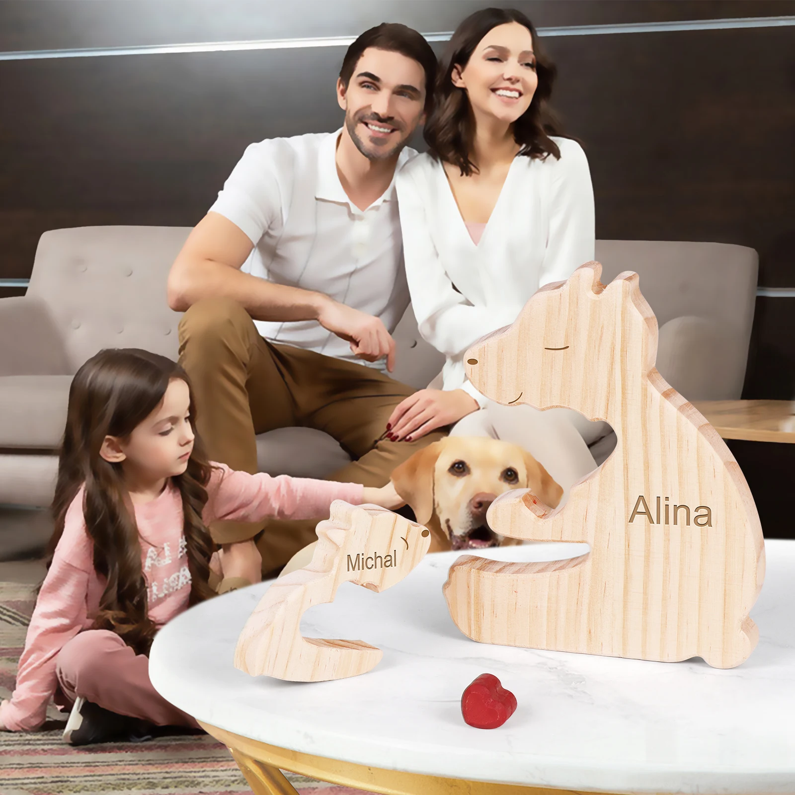 Personalized Wooden Single Parent Bear Puzzle Mothers Day Gifts Custom Family Name Sculpture Wooden Decor Gift for Mom or Dad