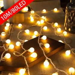 Bola LED String Lights para jardim, luzes de fadas ao ar livre, guirlanda, festa festão, casa, decoração de Natal, usb, bateria, 10m