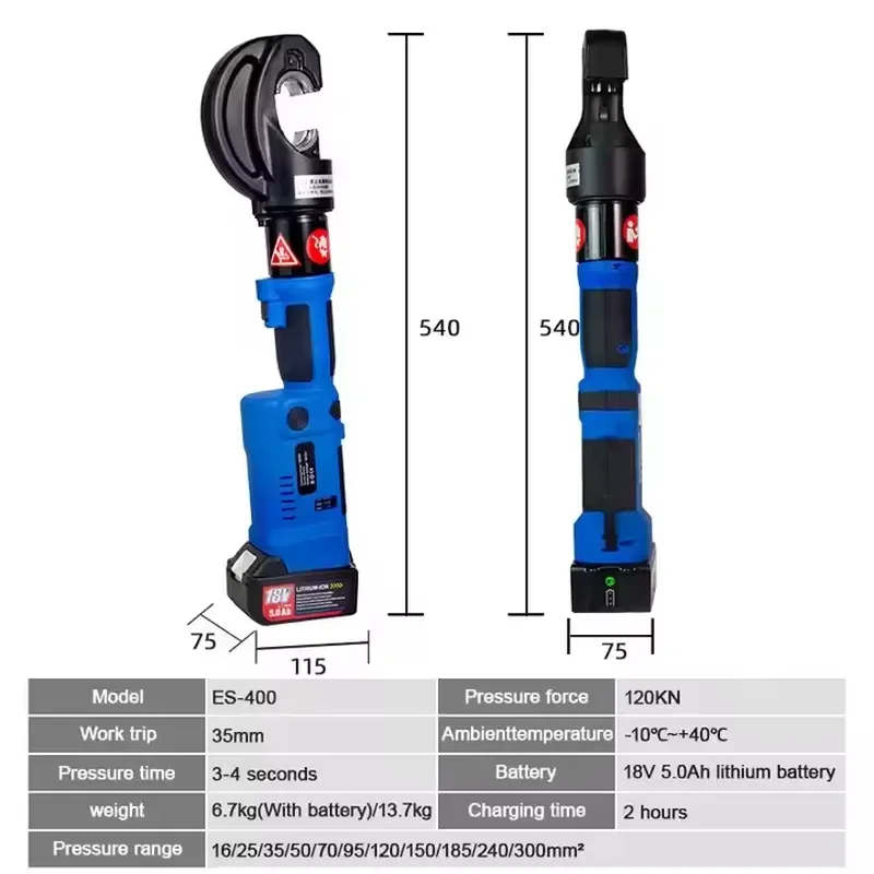 400C 120KN Light Weight Portable Battery Operated Hydraulic Crimping Tools for Copper Cable