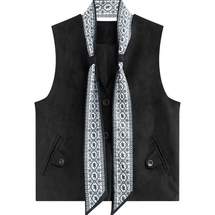 Autumn and winter vest women's autumn and winter new French silk scarf v-neck top foreign style stacked sleeveless vest jacket